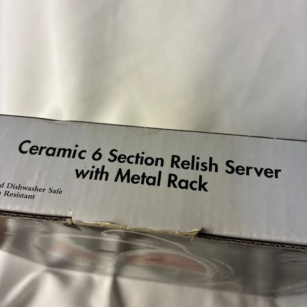 New GODINGER Porcelain 6 Section Relish Server w/ Metal Rack